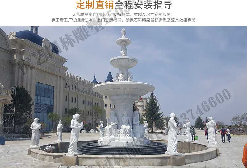 大理石景觀噴泉安裝，如何安裝大型景觀噴泉，定制石雕噴泉工廠